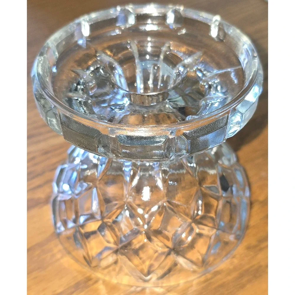 Vintage Clear Pressed Glass‎ Pedestal Bowl Diamond Point Candy Dish Centerpiece